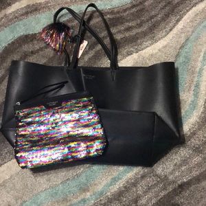 Victoria secret tote with sequin clutch